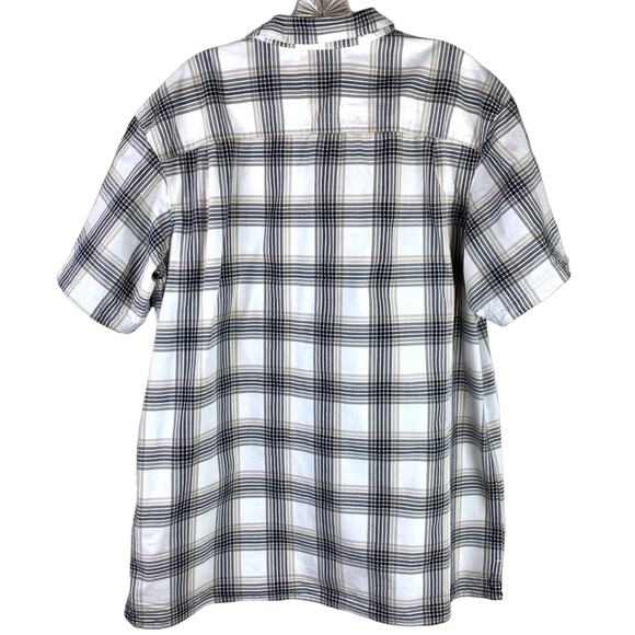 Columbia Plaid Button Up Shirt Tan Black White XL - Picture 2 of 5